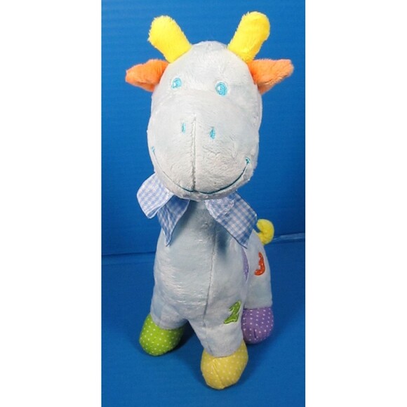 Linzy Baby Blue Giraffe Baby Rattle  14" x 7" x 5" Plush Polkadot Feet - Picture 2 of 7